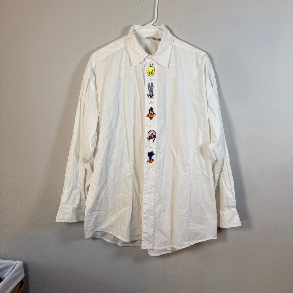 ACME Clothing Co Looney Tunes Characters‎ Button Up Shirt Men's Medium White